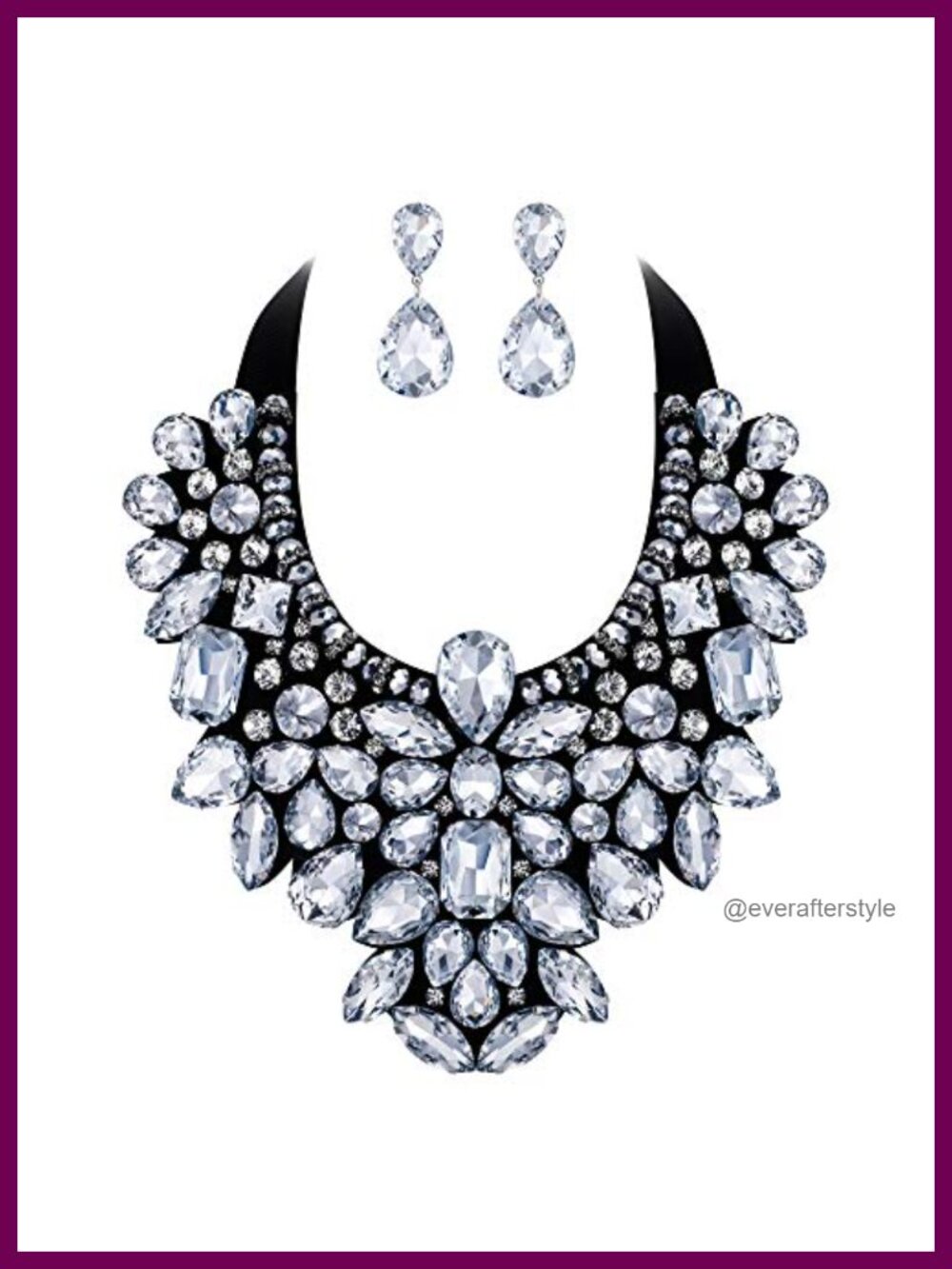 Rhinestone Crystal Statement Necklace Earrings Set Costume Jewelry Adjustable